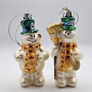 Vintage Frosty The Snowman Blown Glass Christmas Tree Ornaments Lot of 2 5 in